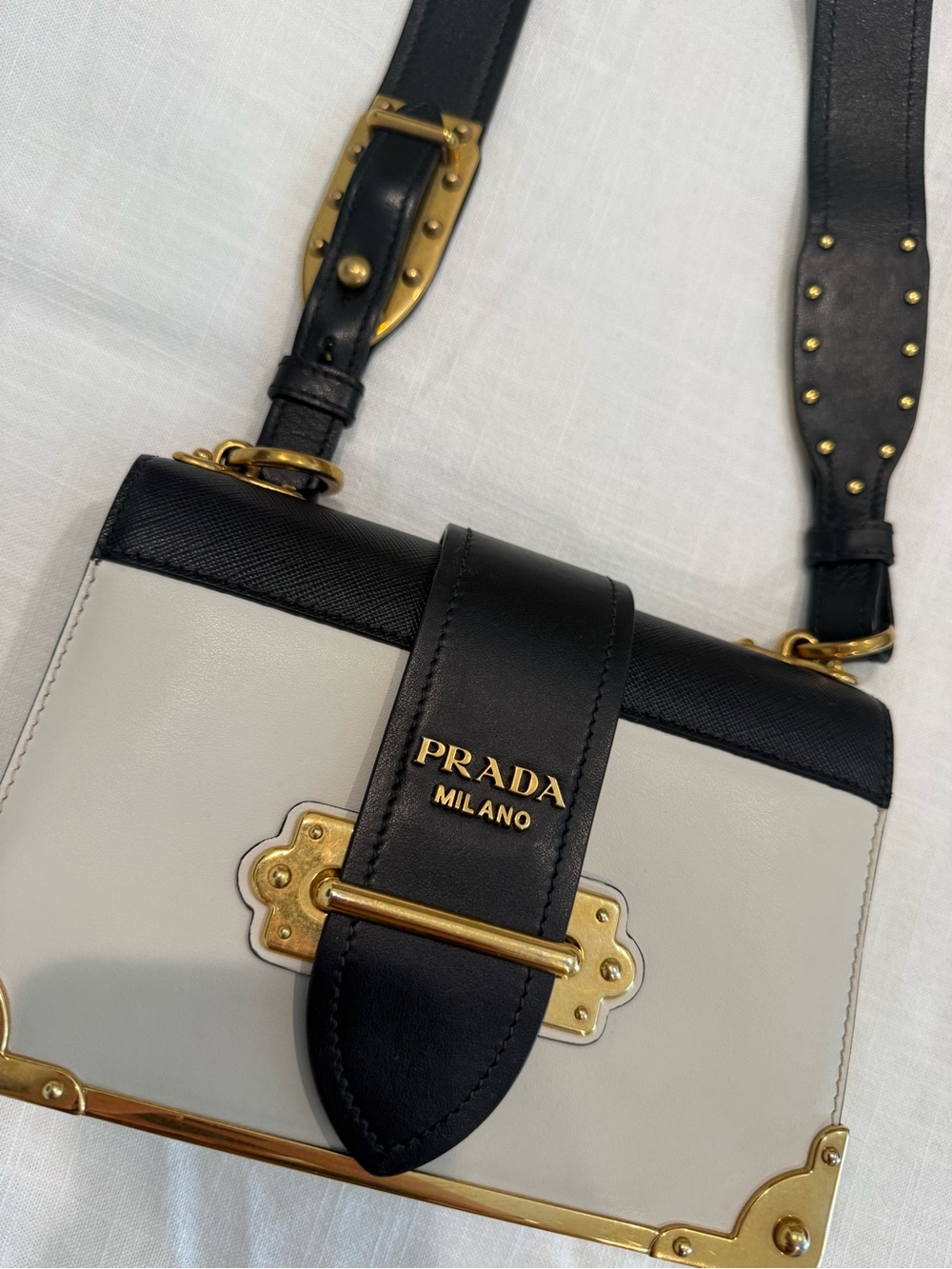 Prada Cahier Black & Cream Leather Crossbody Bag - Picture 10 of 13